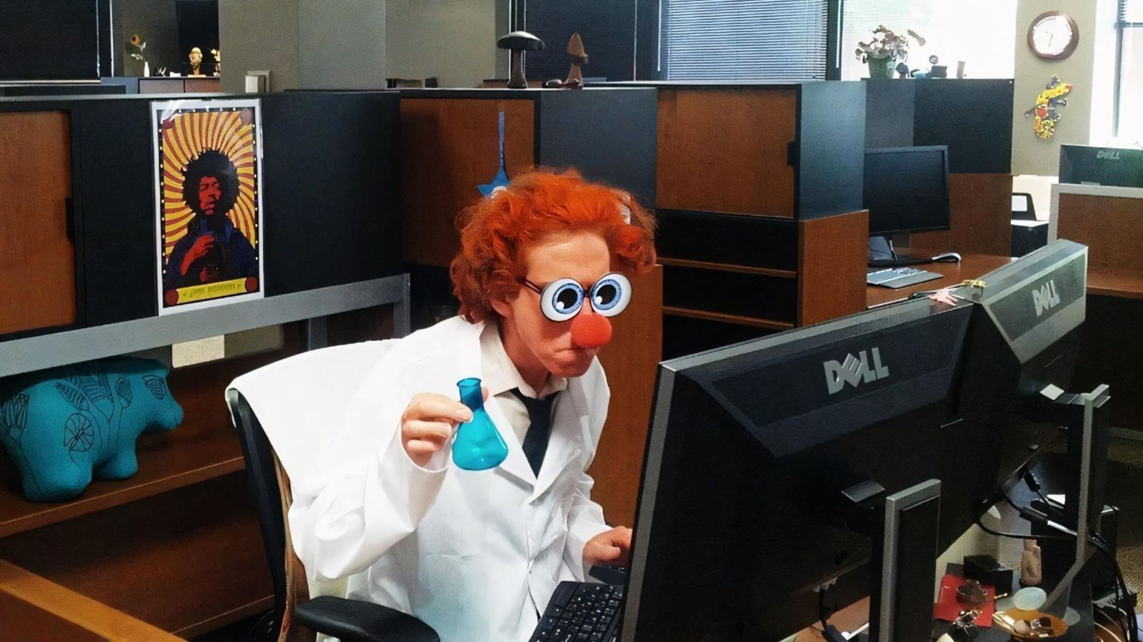 Actual photo of the author dressed up like Beaker at his Fun Friday work event.